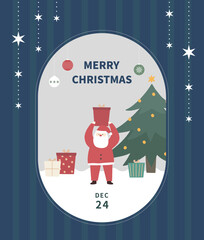 Christmas illustration card template with santa and ornaments.