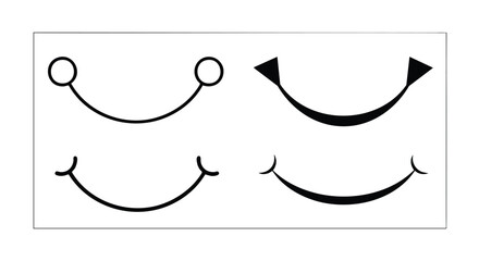 Playful smile collection in simple black and white line art for emotional expression and creative projects
