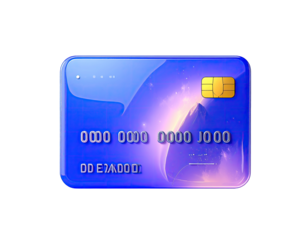 Blue credit card with stylized mountain graphic