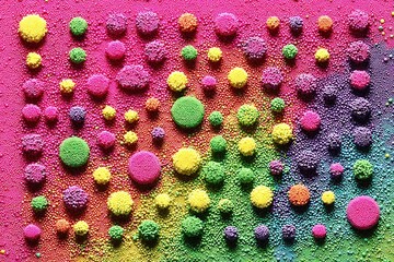 Vibrant, colorful circles embedded in a textured surface