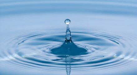 Captivating water drop impact showcasing ripple effect on serene blue surface creating mesmerizing