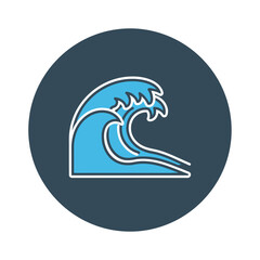 Fototapeta premium A stylized blue ocean wave icon with a white outline on a dark circular background.