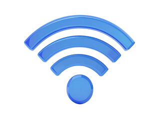 Blue glossy Wi-Fi symbol, three arched bands