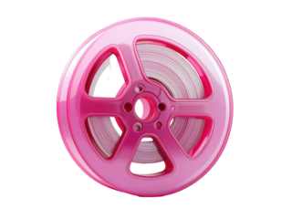 Pink film reel, glossy finish, white tape