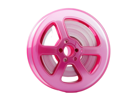 Pink film reel, glossy finish, white tape - Powered by Adobe
