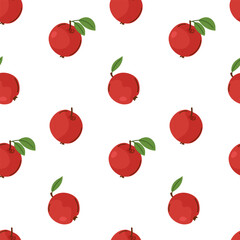 Apple seamless pattern. Cute red fruits with leaves. 