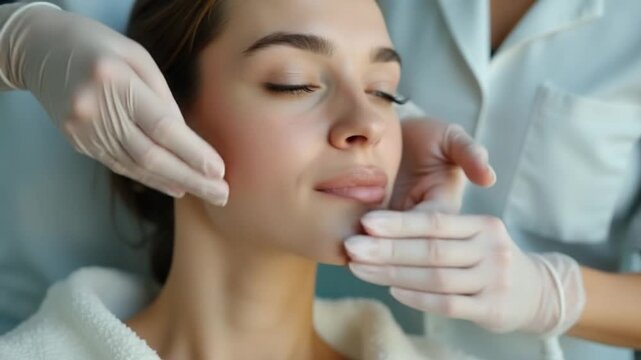 A serene scene features a skilled cosmetologist performing advanced skin treatment on a patient, emphasizing the importance of skin care technology, wellness, and relaxation in a clinical setting