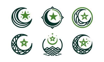 6 Crescent Moon and Star Logo Set Modern Islamic Symbol Design Collection