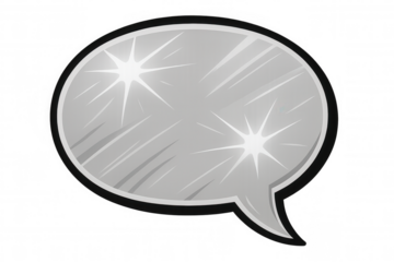 Silver speech bubble with blank space inside, sparkling and ready for your message, on a transparent background