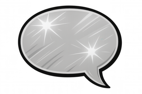 Silver speech bubble with blank space inside, sparkling and ready for your message, on a transparent background - Powered by Adobe