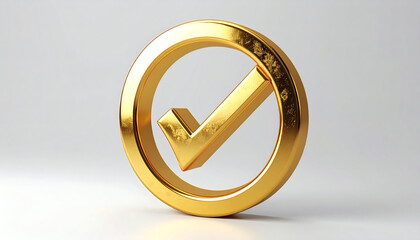 3D Golden Check Mark Icon Illustration Isolated on Clean White Background for Approval, Verification, and Digital Design Projects