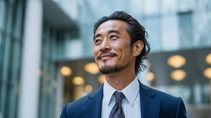 Fototapeta premium 男性がスーツで空を見上げて爽やかに微笑む