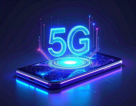 5G smartphone with futuristic holographic user interface