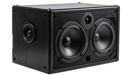 Fototapeta premium Speakers PNG, Modern Audio Speaker System with Subwoofer and Sound Waves, Transparent Background, Music and Entertainment Illustration, Home and Studio Design