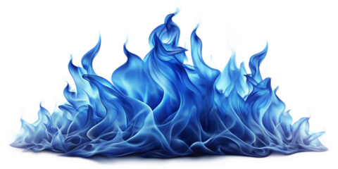 Intense blue flame illustration with dynamic energy and movement on transparent background movement