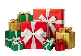 Obraz premium Pile of colorful gift boxes isolated on transparent background