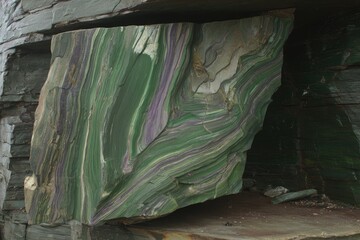 Large slab of layered, colorful stone