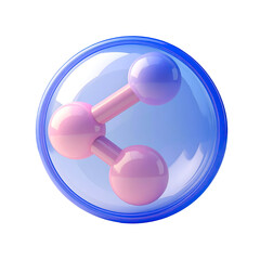 Round icon,  3D spheres, connected by a shared link,  within a larger, transparent sphere