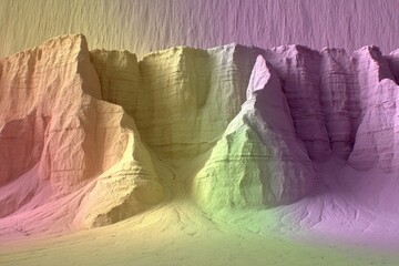 Pastel-colored mountainscape with rainbow gradient