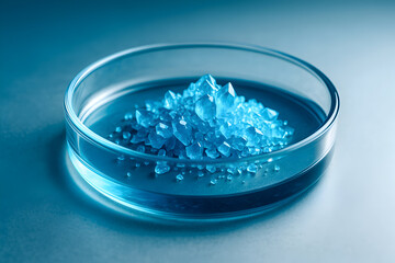 Blue Crystal Cluster in Petri Dish (Macro)