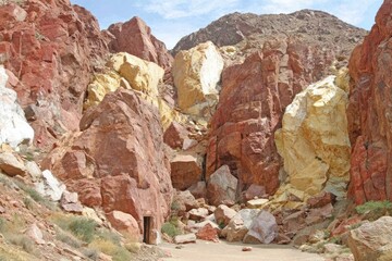 Colorful rock formations in a canyon
