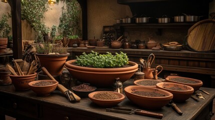 Medieval herb garden kitchen
