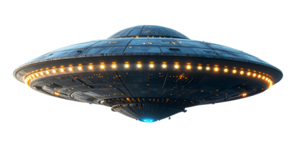 UFO PNG, Flying Saucer with Futuristic Design and Glow, Transparent Background, Alien Spacecraft Illustration, Extraterrestrial and Sci-Fi Design