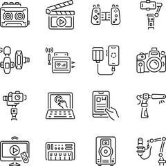 Bundle of Multimedia Devices Outline Icons 

