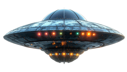 UFO PNG, Flying Saucer with Futuristic Design and Glow, Transparent Background, Alien Spacecraft Illustration, Extraterrestrial and Sci-Fi Design