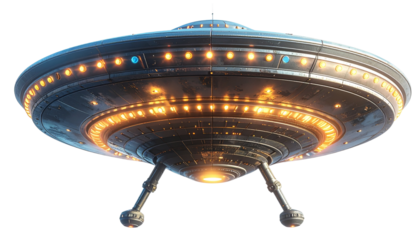 UFO PNG, Flying Saucer with Futuristic Design and Glow, Transparent Background, Alien Spacecraft Illustration, Extraterrestrial and Sci-Fi Design