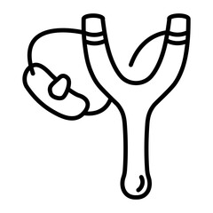 A linear icon depicting a stone sling