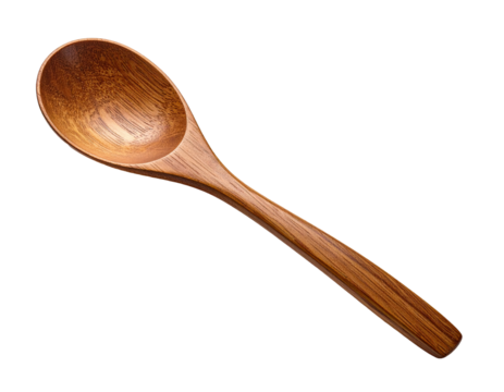 Close-up of a wooden spoon, smooth bowl, long handle