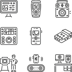 Pack of Line Style Digital Media Icons 

