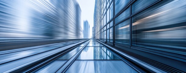 Obraz premium A modern cityscape perspective, showcasing high-rise buildings and a sense of motion.