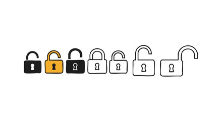 Unlocking success with secure data protection represented by gradient padlock icons on white background