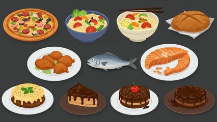 Assorted Delicious Food Dishes Illustration