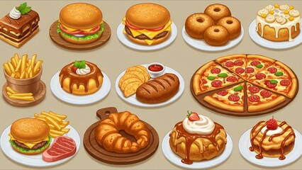 Assorted Delicious Food Illustrations