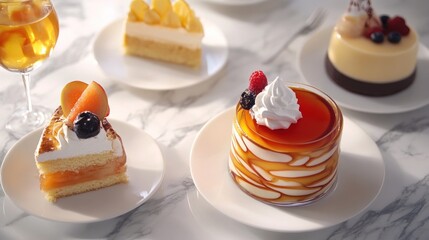 Delicious desserts, cake slices, and pastries