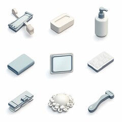 Assorted Bathroom Accessories Set in White and Light Gray Colors