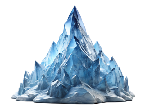 Majestic ice mountain peak with sharp crystal formations isolated on transparent background