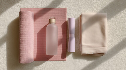 Yoga Mat and Accessories in Sunlight for Calm and Relaxation Practice
