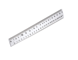 Clear plastic ruler with black markings