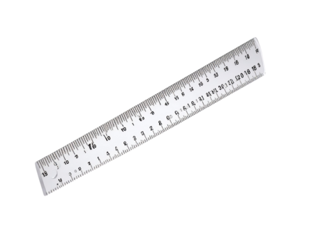Clear plastic ruler with black markings
