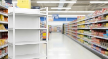 Fototapeta premium Grocery Store Aisle with Empty Display Shelves.
