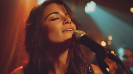 Singer performing live on stage with passion and feeling