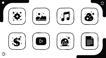 Discover fun app icons for music, video, photo editing, and document management in an elegant interface