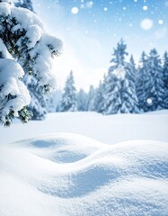 Fototapeta premium Snowy forest with snowdrifts and snow-covered branches