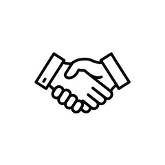 Obraz premium Black line art icon of a handshake symbolizing agreement on white deal business