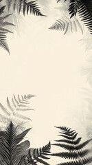 Fototapeta premium Monochrome fern foliage frames a natural, vintage background. Delicate leaves create an elegant, organic border.