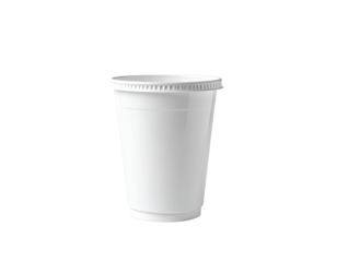 Single white disposable plastic cup with lid